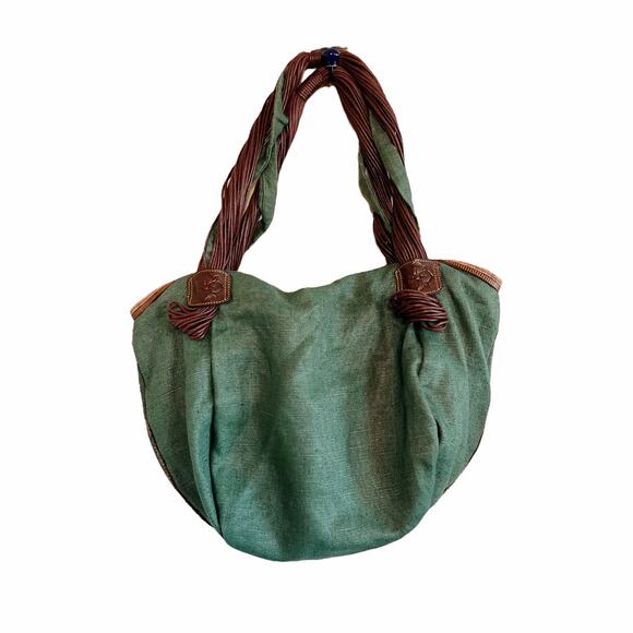 LUANA Green Canvas Hobo Bag Strappy Dual Handle Shoulder Handbag Zip Closure GUC - Picture 2 of 14